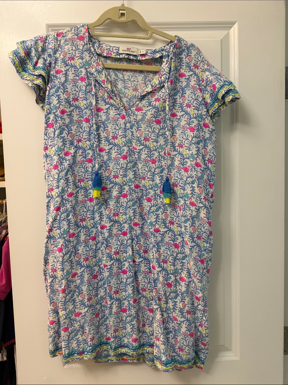 Vineyard Vines Blue & Pink Floral Tassel Coverup